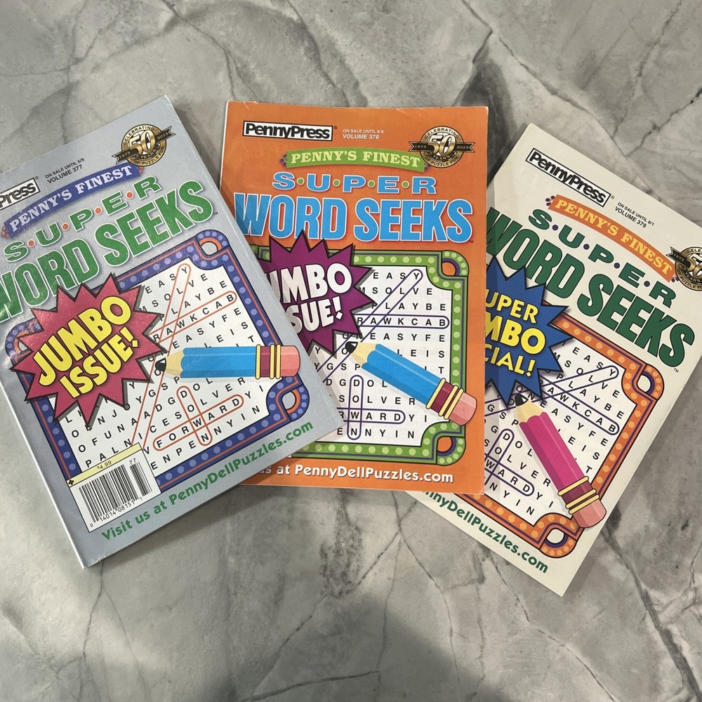 Lot 3 Penny Press Penny's Finest SUPER Word Seeks Jumbo Issues
